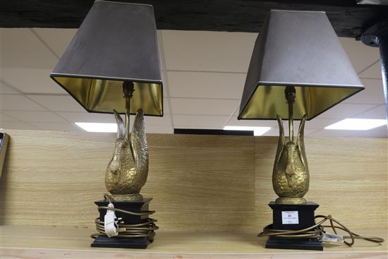 A pair of gilt composition swan table lamps